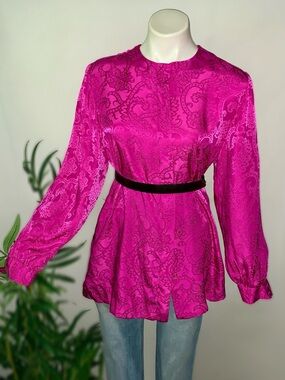 s a t i n :: Vintage Long Floral Brocade Satin Blouse Tunic